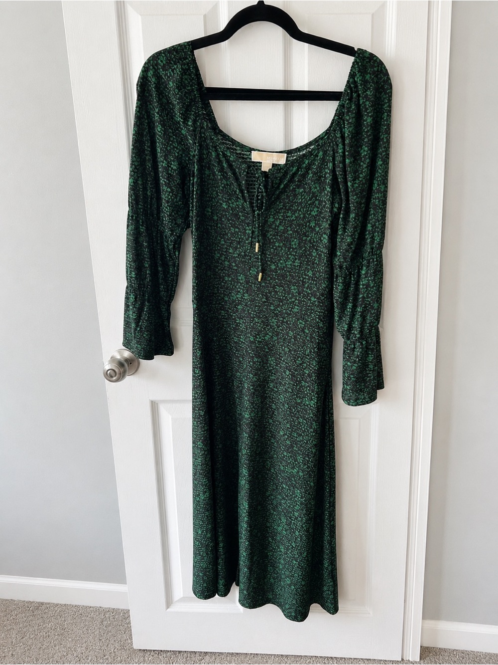 Michael Michael Kors Leaf Print Midi Dress Small Bell Sleeve Cottagecore Preppy